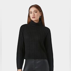 Black Ribbed Turtleneck Sweater mock neck knit sweater